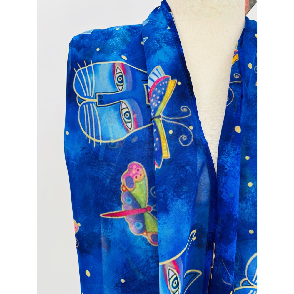 Laurel Burch Infinity Scarf Womens Blue Multi Cat Butterfly Rayon LBI200 NEW